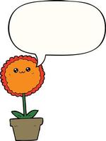 cartoon flower and speech bubble vector