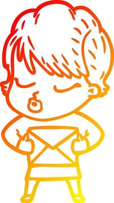 warm gradient line drawing cartoon woman with eyes shut