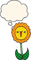 cartoon flower and thought bubble in comic book style vector