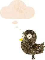 cartoon bird and thought bubble in retro textured style vector