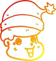 warm gradient line drawing cartoon man wearing christmas hat vector