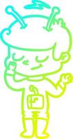 cold gradient line drawing friendly cartoon spaceman vector