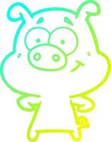 cold gradient line drawing happy cartoon pig vector