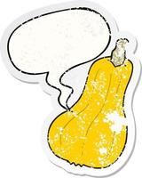 cartoon squash and speech bubble distressed sticker vector