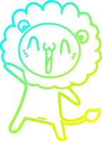 línea de gradiente frío dibujo feliz león de dibujos animados vector