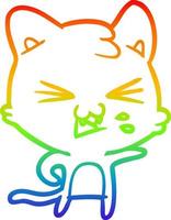 rainbow gradient line drawing cartoon cat hissing vector
