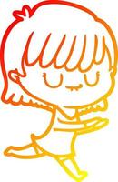 warm gradient line drawing cartoon woman vector