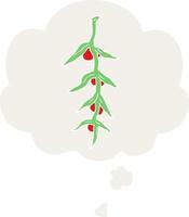 cartoon plant and thought bubble in retro style vector
