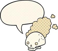 cartoon dusty old skull and speech bubble in comic book style vector