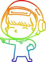 rainbow gradient line drawing cartoon curious astronaut pointing vector