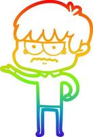 rainbow gradient line drawing annoyed cartoon boy vector