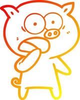 warm gradient line drawing shocked pig cartoon vector