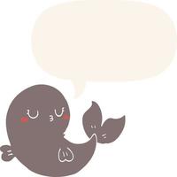 cute cartoon whale and speech bubble in retro style vector