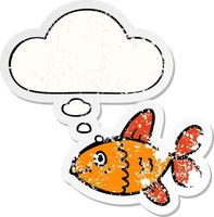 cartoon fish and thought bubble as a distressed worn sticker vector