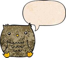 cartoon owl and speech bubble in retro texture style vector