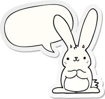 cartoon rabbit and speech bubble sticker vector