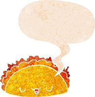 cartoon taco and speech bubble in retro textured style vector