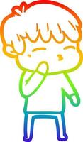 rainbow gradient line drawing cartoon curious boy vector