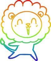 rainbow gradient line drawing laughing lion cartoon vector