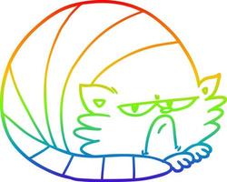 rainbow gradient line drawing cartoon grumpy cat vector