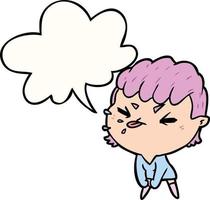 cute cartoon rude girl and speech bubble vector