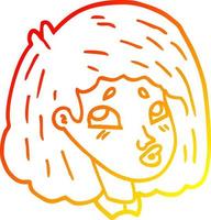 warm gradient line drawing cartoon face girl vector