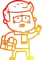 warm gradient line drawing cartoon tired man vector