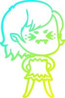 cold gradient line drawing annoyed cartoon vampire girl vector