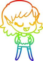 rainbow gradient line drawing happy cartoon elf girl vector