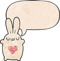 cute cartoon rabbit and love heart and speech bubble in retro texture style vector