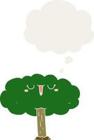 árbol de dibujos animados y burbuja de pensamiento en estilo retro vector