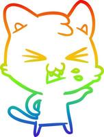 rainbow gradient line drawing cartoon cat hissing vector