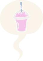 cartoon smoothie and speech bubble in retro style vector