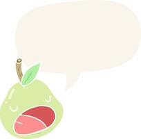 cute cartoon pear and speech bubble in retro style vector