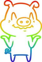 rainbow gradient line drawing nervous cartoon pig vector