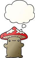 cartoon mushroom and thought bubble in smooth gradient style vector