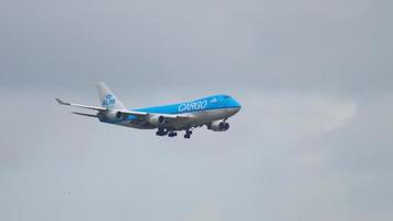 AMSTERDAM, THE NETHERLANDS JULY 27, 2017 - KLM Cargo Boeing 747 airfreighter on final approach before landing at Schiphol airport in Amsterdam. video