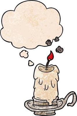 cartoon spooky candle and thought bubble in grunge texture pattern style