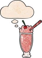 cartoon milkshake and thought bubble in grunge texture pattern style vector