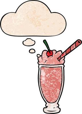 cartoon milkshake and thought bubble in grunge texture pattern style