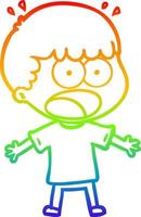 rainbow gradient line drawing cartoon shocked man vector