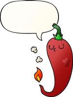 cartoon hot chili pepper and speech bubble in smooth gradient style vector