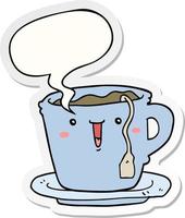 cute cartoon cup and saucer and speech bubble sticker vector