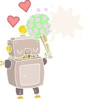 cartoon robot in love and speech bubble in retro style vector