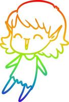 rainbow gradient line drawing cartoon elf girl vector