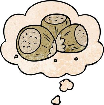 cartoon hazelnuts and thought bubble in grunge texture pattern style vector