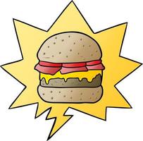 cartoon stacked burger and speech bubble in smooth gradient style vector