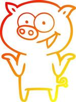 warm gradient line drawing cartoon pig with no worries vector