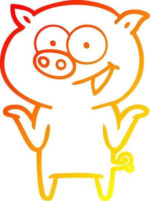 warm gradient line drawing cartoon pig with no worries