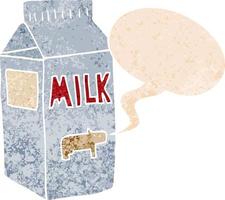 cartoon milk carton and speech bubble in retro textured style vector